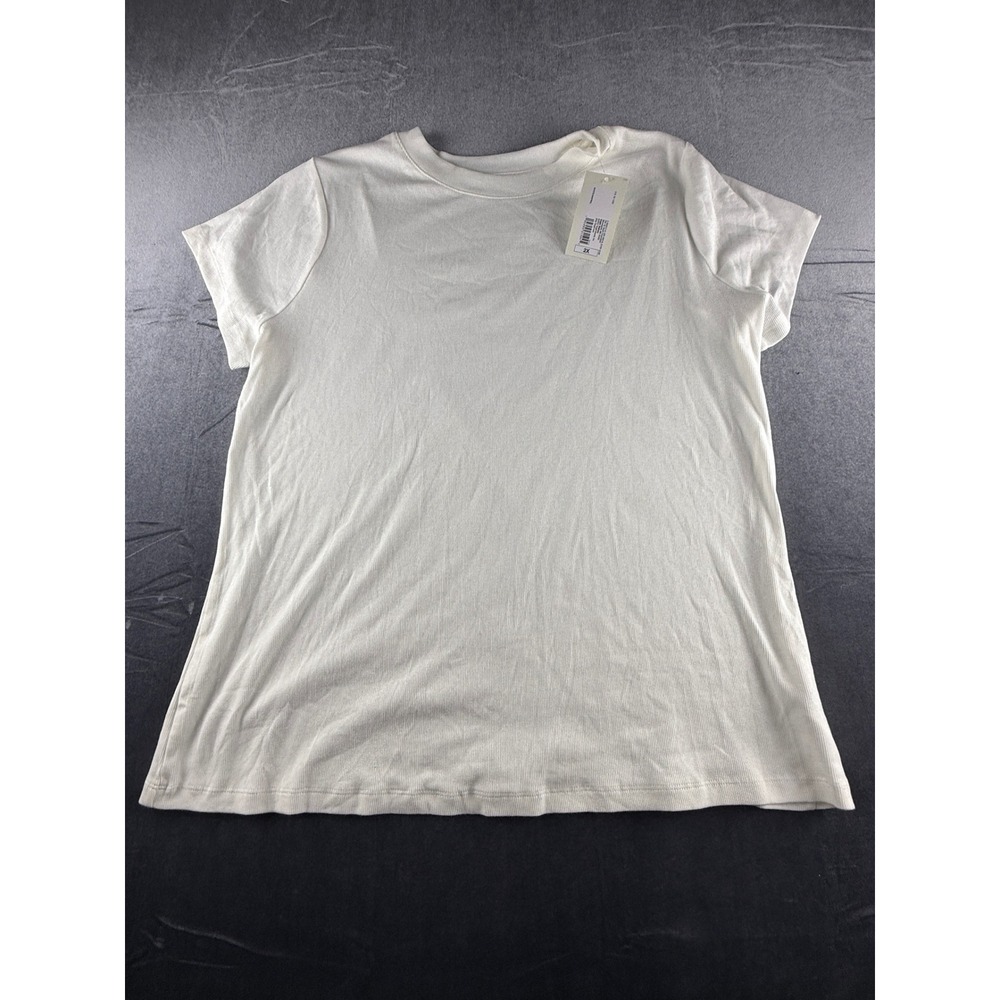 A New Day Womens White Ribbed Crewneck T-Shirt 2X NWT See Description